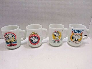 Vintage 1980 Anchor Hocking Milk Glass Snoopy For President Mugs Complete Set