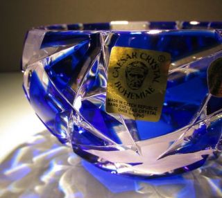 Caesar Crystal Blue Bowl Hand Cut To Clear Overlay Czech Bohemian Cased Nib