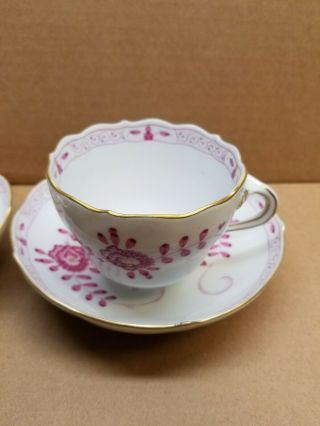 Meissen 3 Indian Pink Flower Crossed Swords Germany 3 Cups And Saucers.