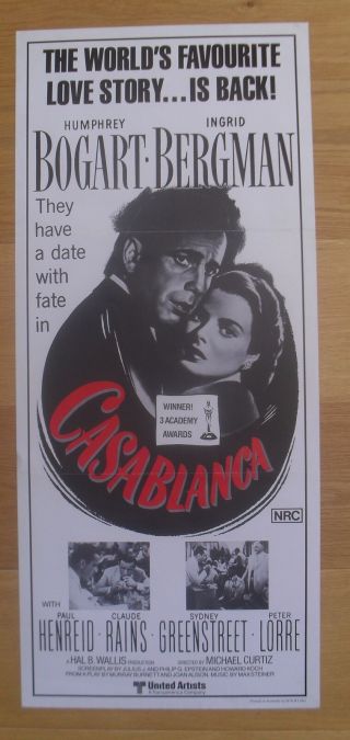 Casablanca Humphrey Bogart Australian Movie Poster R80s