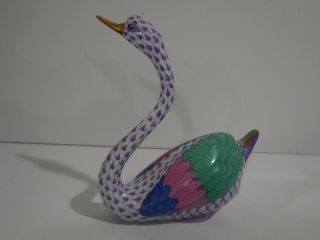 Swan Blue Fishnet By Herend Hand Painted Porcelain Figurine