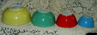 Vintage Pyrex Nesting Mixing Bowls Set 4 Primary Colors No Numbers