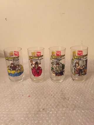 A Set Of 4 Indiana Jones - The Temple Of Doom 1984 Taco Time 7up Drinking Glasses