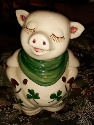 Vintage Shawnee Pottery Smiley Pig Cookie Jar Green Shamrocks ⭐perfect⭐minty⭐