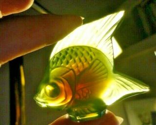 Lalique Angel Fish - Antinea - Green Tinted With Opal Fill
