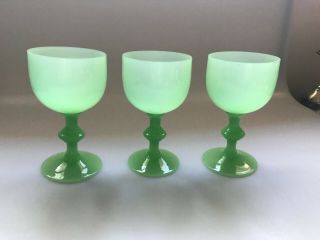 3 Pv Portieux Vallerysthal Green Jadeite 5.  25 " Tall Water And Wine Glass