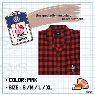 BTS BT21 Official Authentic Goods Flannel Check Pajamas Sleepwear,  Tracking 3