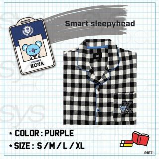 BTS BT21 Official Authentic Goods Flannel Check Pajamas Sleepwear,  Tracking 4