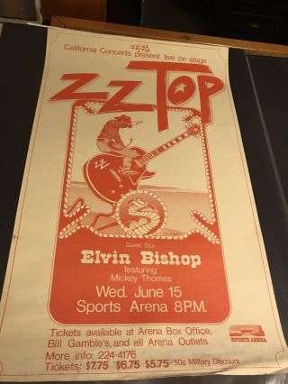 Very Rare Vintage 1977 Zz Top Concert Poster Elvin Bishop Tour Print