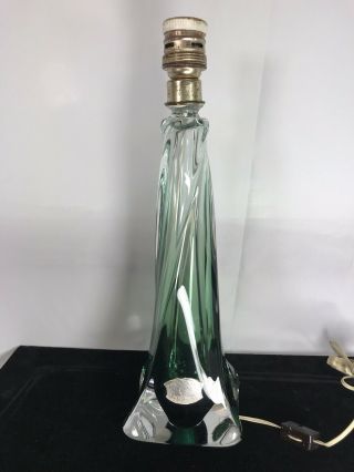 Vintage Table Lamp Val St Lambert Art Glass Design Marked Label Green