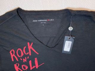 NWT John Varvatos Mens Rock N Roll Will Never Die Graphic Black V - Neck T - Shirt L 4