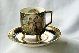 Antique Portrait Footed Demitasse Cup & Saucer/mitterteich Bavaria Germany