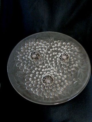 Scarce Duncan Miller Frosted Glass 3 Mums Chrysanthemum Large Chop Platter