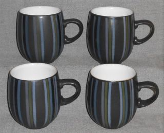 Set (4) Denby Jet Stripes Pattern Handled Mugs Made In England