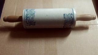 Fantastic Antique Blue And White Stoneware Rolling Pin