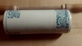 Fantastic antique blue and white stoneware rolling pin 5