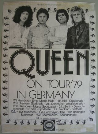 Queen Concert Tour Poster 1979 Jazz Freddie Mercury Brian May Roger Taylor John