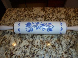 Pfaltzgraff Yorktowne Stoneware Rolling Pin Wood Handle Exclnt Condtn Low Shipng