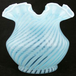 Vintage Fenton Blue Opalescent Optic Spiral Swirl Ruffle Top Glass Lamp Shade