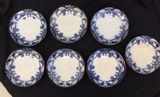 Set Of 7 Royal Staffordshire Flow Blue Iris Pattern Saucers Gilt Trim