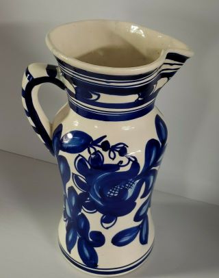 Rustic Large 18 " Tall Hand Painted Spanish Art Pottery Ceramic Pitcher Ewer Jug