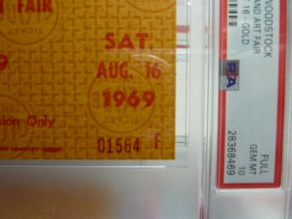 1969 Woodstock Ticket Psa Gem 10 (gold) Random W/ Certificate