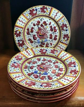 Deruta Italy Ceramic Red Rooster Dinner Plate 11 " Set 6
