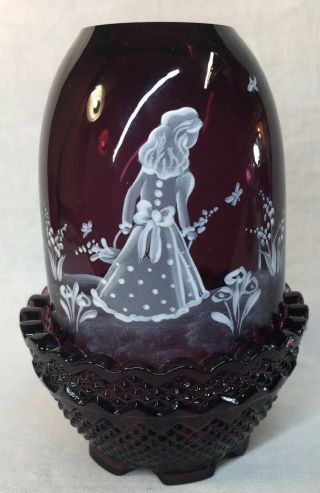 Fenton Hand Painted Mary Gregory Style On Aubergine Fairy Light Limited Edition