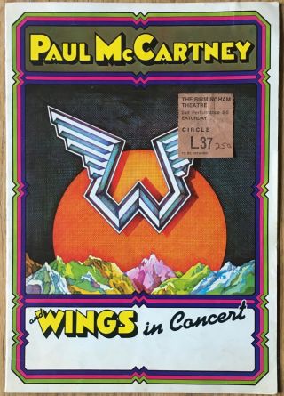 Beatles Paul Mccartney Wings 1975 Uk Programme,  Ticket Birmingham