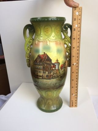 Green Austrian Antique Hand Painted Vase