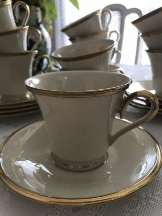 Set Of 13 Gold & Cream Lenox Eternal Cups And Saucers