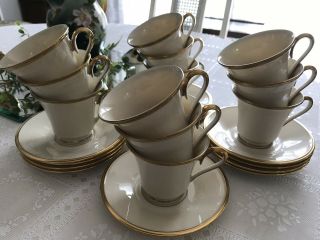 Set of 13 Gold & Cream Lenox Eternal Cups and Saucers 4