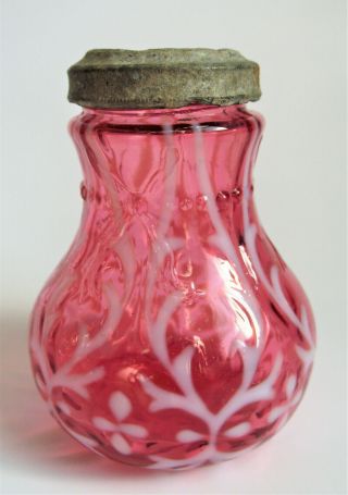 Antique Northwood Cranberry Opalescent Spanish Lace Brocade Art Glass Shaker Vtg