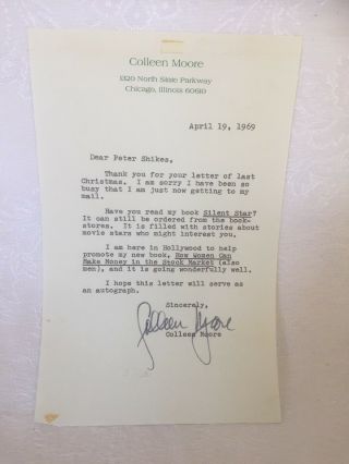Colleen Moore (1969) Typed & Hand Signed Letter Silent Star Actress