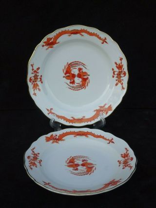 2 Antique Meissen " Red Court Dragon " 7 " Salad / Dessert Plates