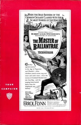 The Master Of Ballantrae Pressbook And Poster,  Errol Flynn,  Beatrice Campbell