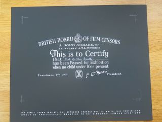 British Bbfc Film Certification Card Not Of This Earth 1957 Horror Sci - Fi
