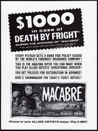 William Castle_macabre_insur.  Policy_original 1958 Trade Ad Promo_jim Backus
