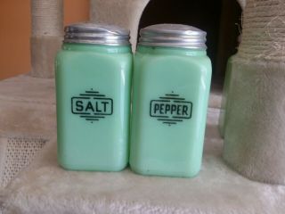 Mckee Jadite Small Box Square Salt & Pepper Shaker Pair -