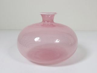 Italian Vintage Murano Filigrana Pink Art Glass Vase Seguso Style (1)
