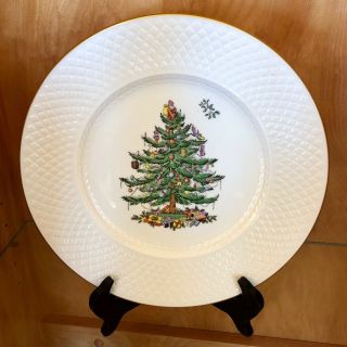 Spode Bone China Christmas Tree (sp528) Embossed Rim Red Stamp Dinner Plate