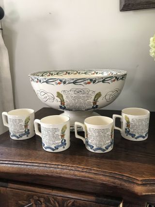 Vintage Farmers Arms B & L Burgess And Leigh Punch Bowl Set God Speed The Plough
