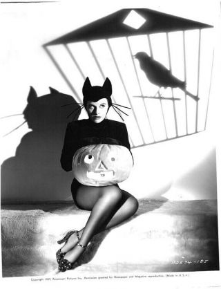 Paulette Goddard Cat And The Canary Halloween Pumpkin 1939 Leggy Photo