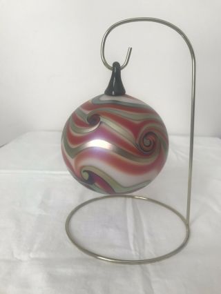 Charles Lotton Large Art Glass Ornament Ball With Stand Signed 1997