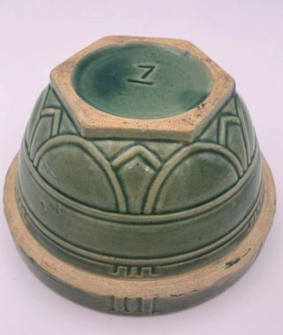 Antique Primitive Green Yelloware Pottery Stoneware Mixing Bowl Marked 7 Rare
