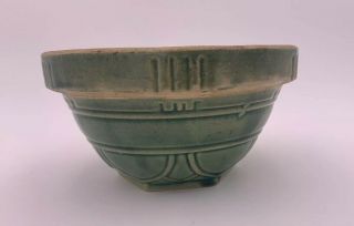 Antique Primitive Green Yelloware Pottery Stoneware Mixing Bowl Marked 7 RARE 2