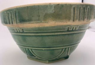 Antique Primitive Green Yelloware Pottery Stoneware Mixing Bowl Marked 7 RARE 3