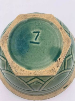 Antique Primitive Green Yelloware Pottery Stoneware Mixing Bowl Marked 7 RARE 5