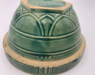 Antique Primitive Green Yelloware Pottery Stoneware Mixing Bowl Marked 7 RARE 7