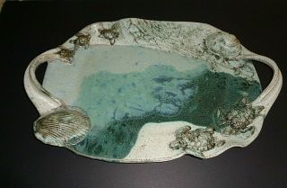 Modern Studio Art Pottery Hand Crafted Tray Turtles Sea Life By Sally Douglas